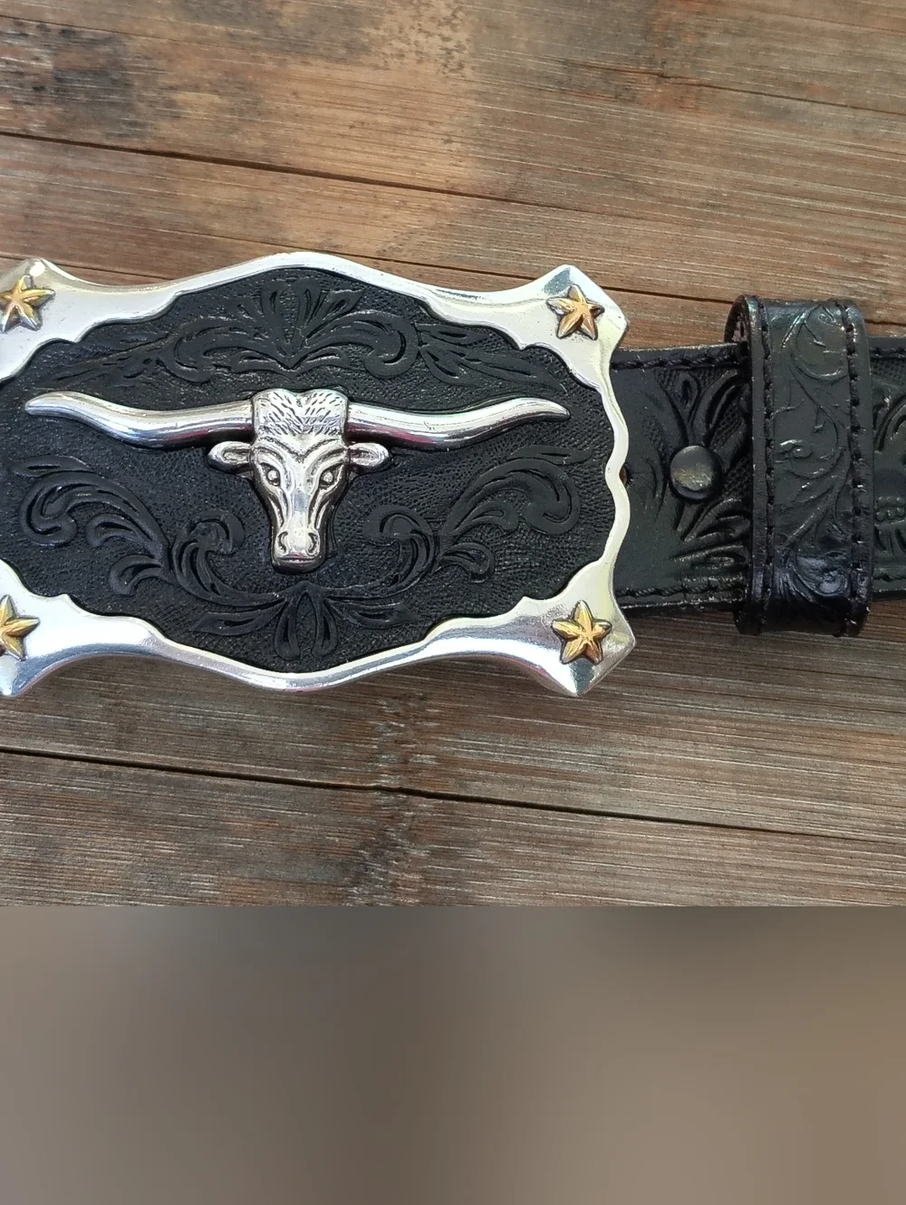 Justin Boots Brown Leather Men's Belt With Longhorn Buckle -Size 34 -Good